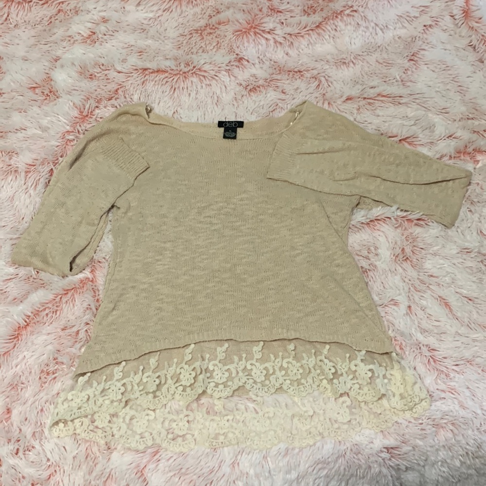 Cream XL Junior Lace Trim Sweater